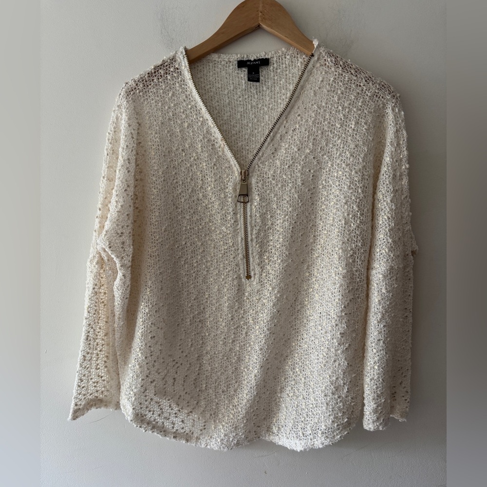 Alfani White Gold Shimmer Mesh Open‎ Weave Beachy Coverup Pullover Top